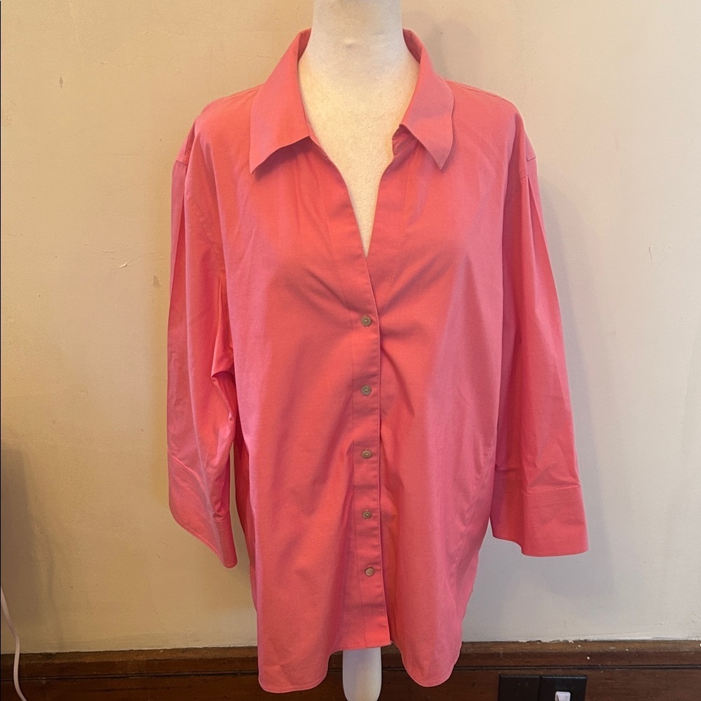 Foxcroft non iron Women's Relaxed Button-Front hot pink shirt Size 20W EUC
